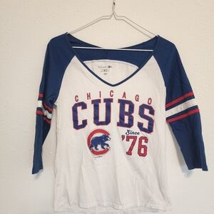 Chicago Cubs White and Blue Raglan Tee